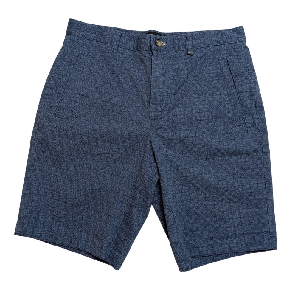 Ted Baker London Chino Shorts Mens 30 Blue Geometric Textured Cotton 9 Inseam